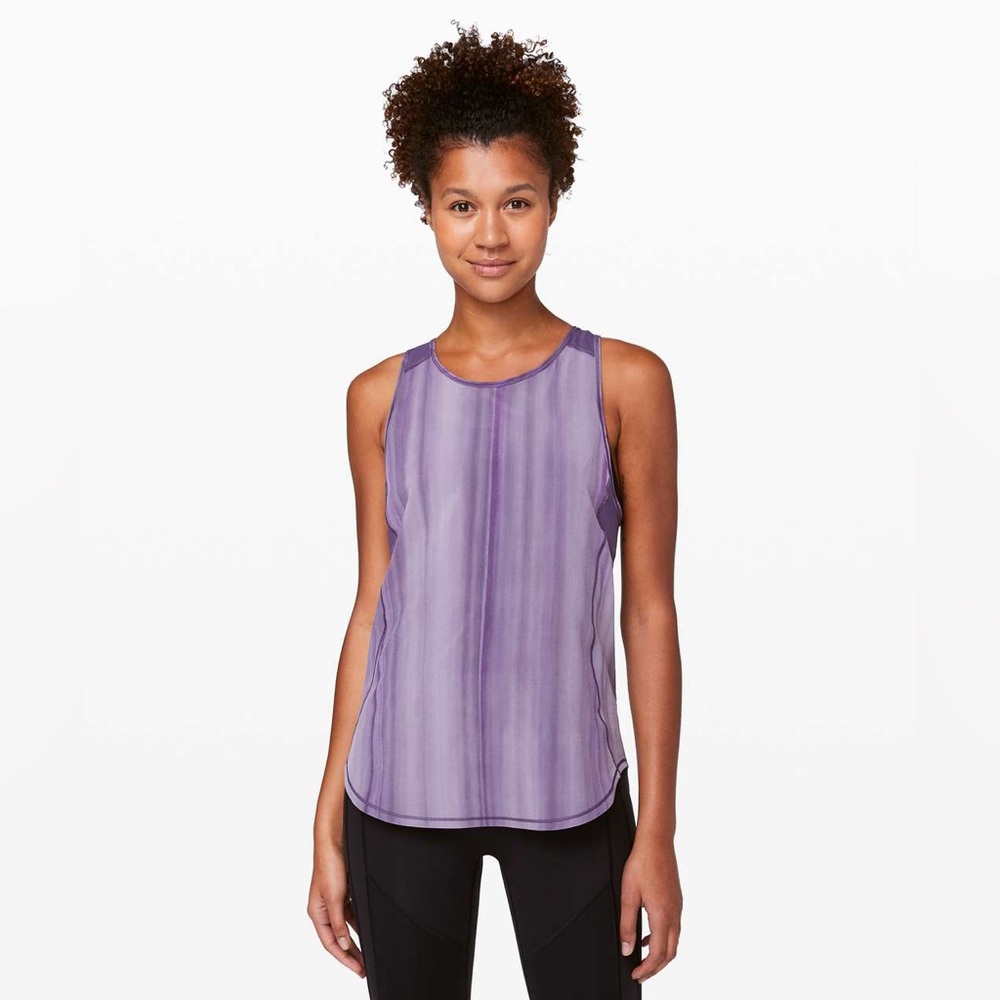 BNWOT Lululemon Sculpt Tank in 
Brushed Spray Dye White Purple Ink. 
Size 4.